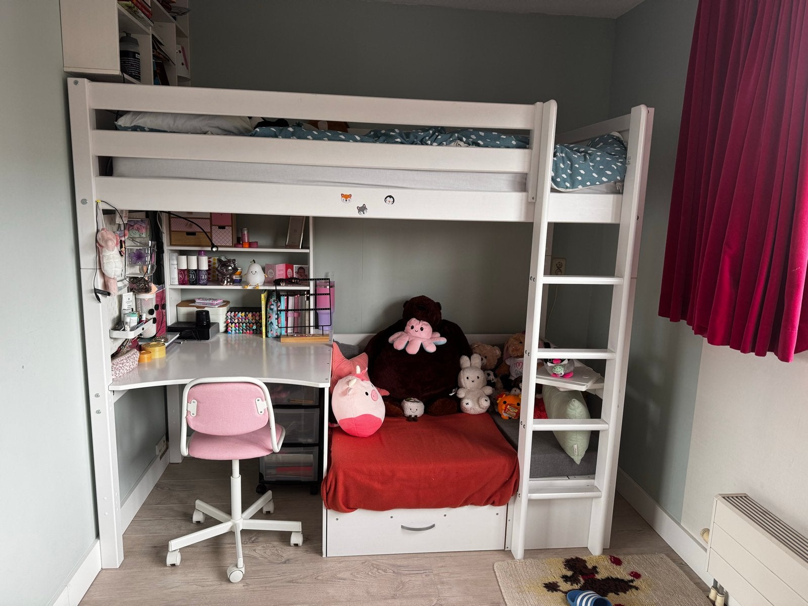 Hoogslaper met bureau en extra bed/zitgedeelte, Ophalen, Gebruikt, Eenpersoons, 200 cm
