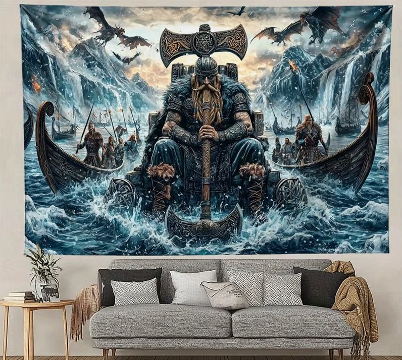 Viking Met Schip Wandkleed, Verzenden, Nieuw, Wandkleed