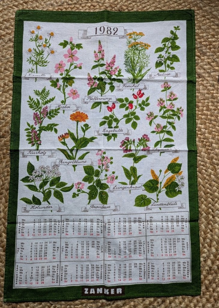 Vintage wildflowers theedoek 1982, Linnen, Wasbaar, Zo goed als nieuw, Meerkleurig