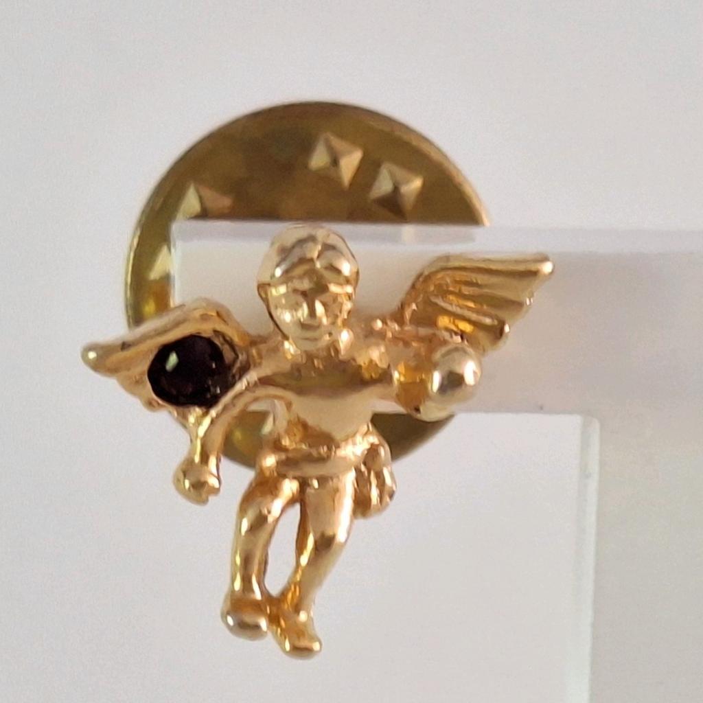 Broche pin speld goud plated granaat engel gouden vintage, Overige materialen, Minder dan 4 cm, Ophalen of Verzenden, Zo goed als nieuw