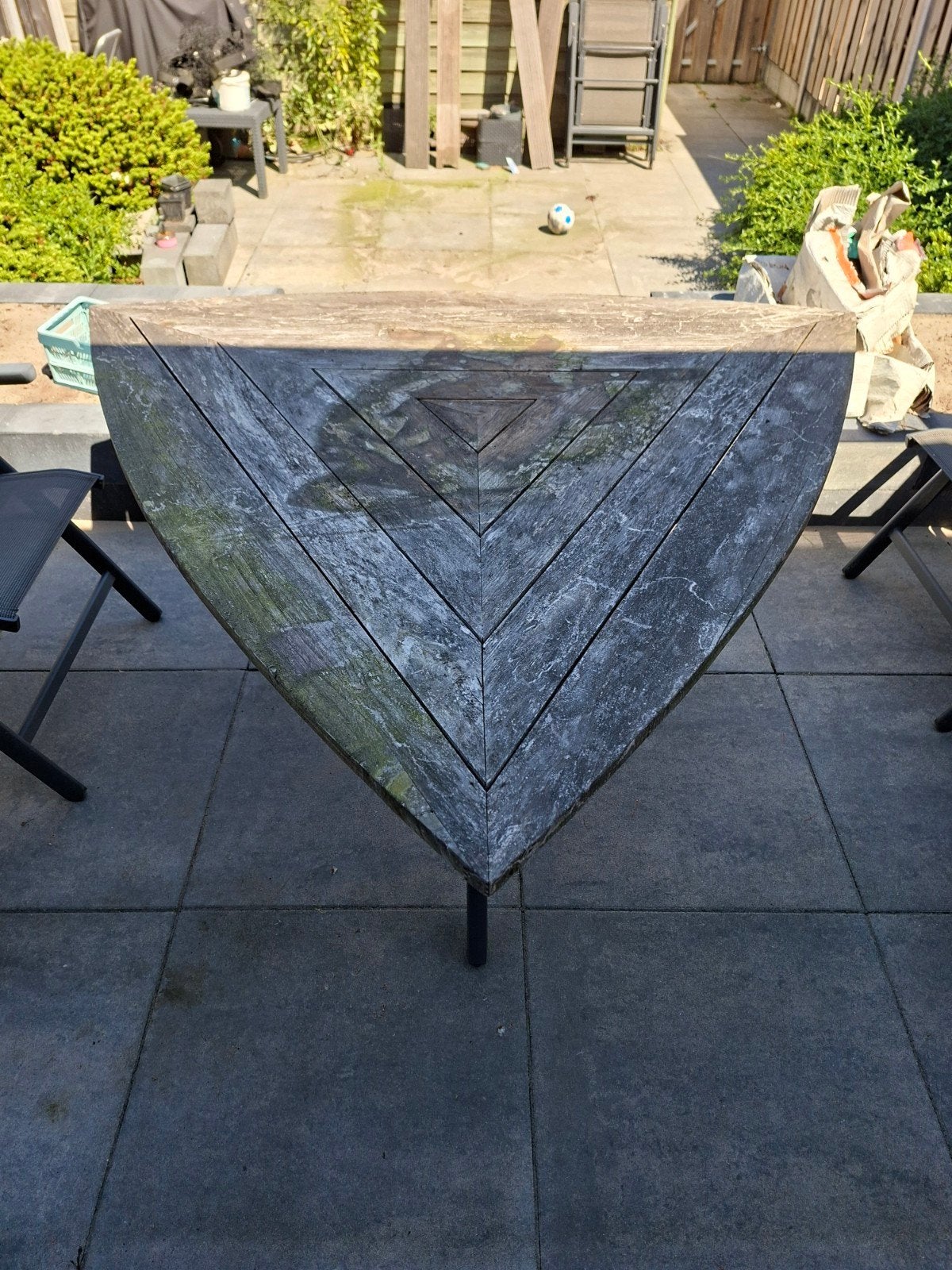 Houten tuintafel met metalen onderstel, Tuin en Terras, Tuintafels, Ophalen, Gebruikt, Ovaal, Hout