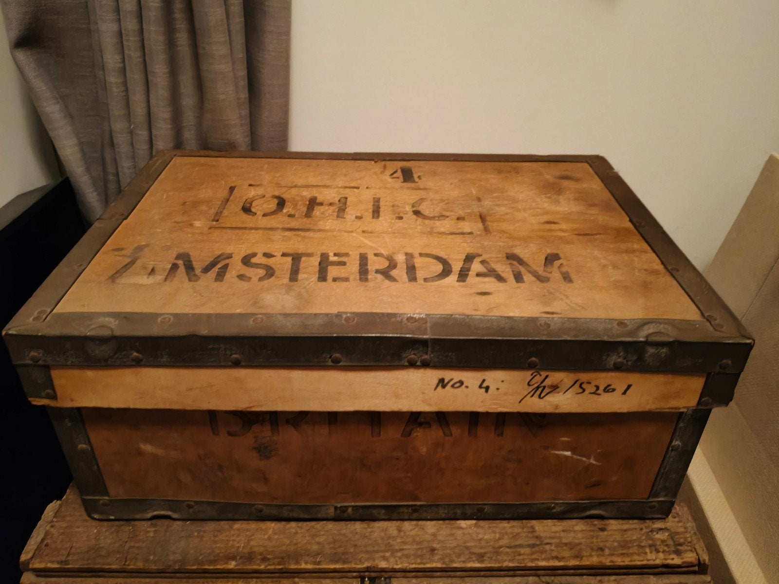 Oude scheepskist met ijzerbeslag - Vintage opbergkist, Ophalen