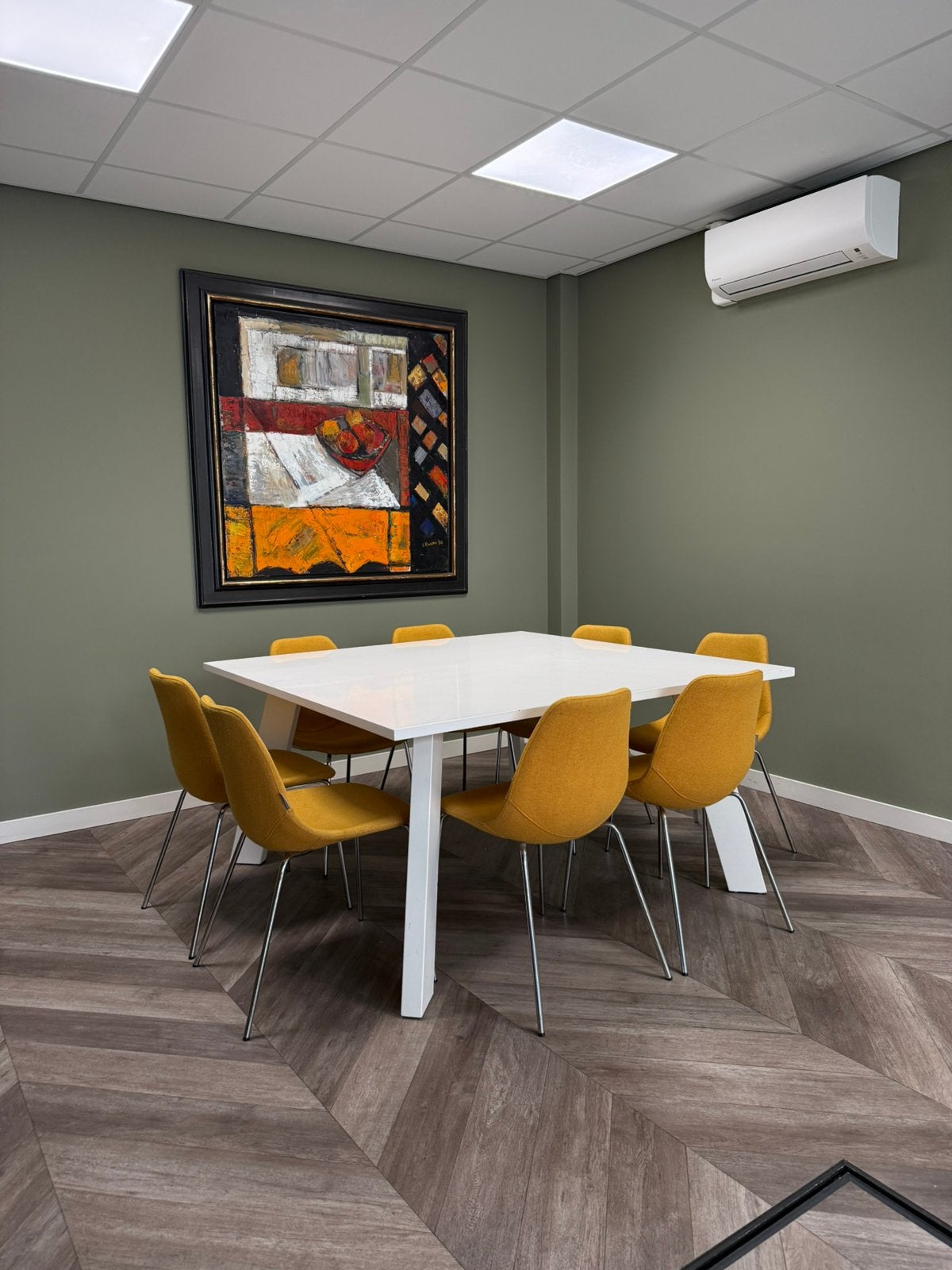 Vierkante witte tafel 150x150 cm, Kantine of Aula, Ophalen, Gebruikt, Tafel