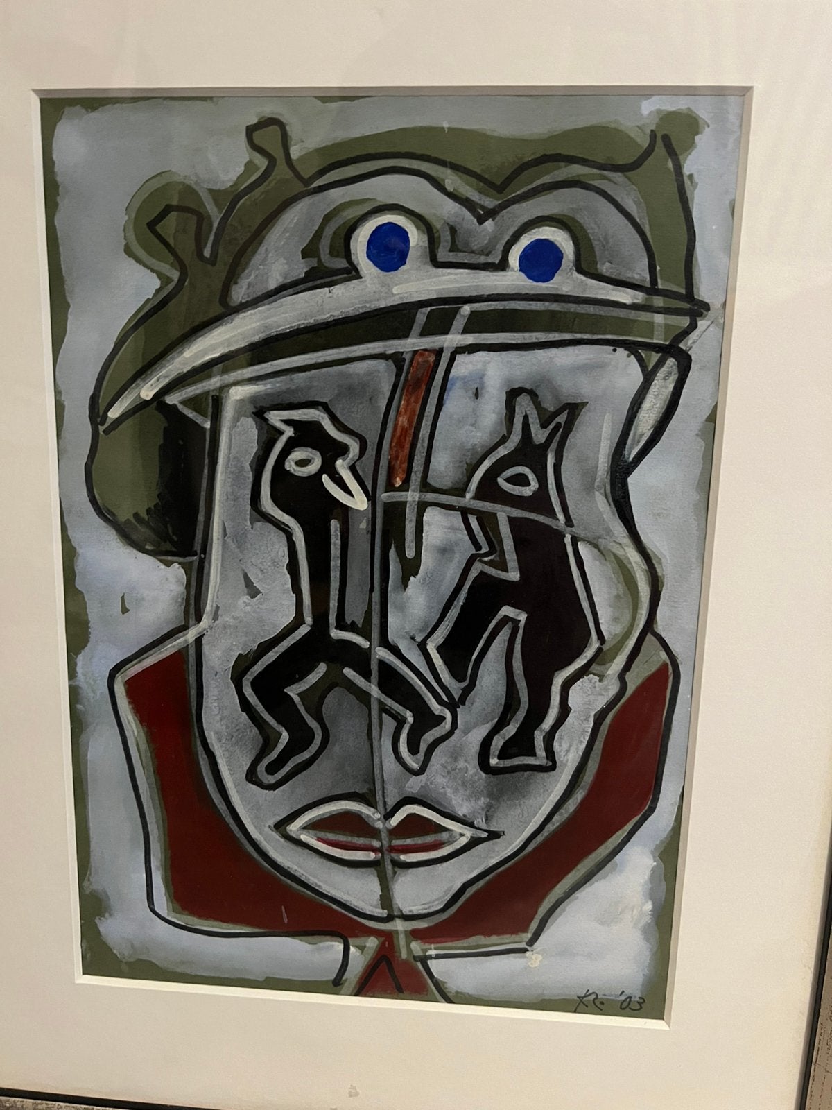 Herman Krikhaar Gouache  Metafysische figuur compositie, Ophalen of Verzenden