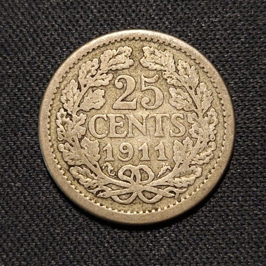 25 cent 1911, Postzegels en Munten, Munten | Nederland, Verzenden, Zilver, 25 cent, Koningin Wilhelmina
