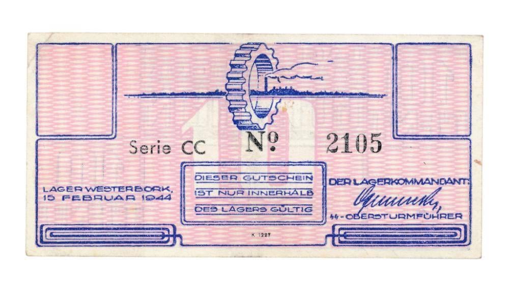 Westerbork kampgeld 10 Cent 1944 zonder watermerk (Prachtig), Postzegels en Munten, Ophalen of Verzenden, Overige landen, Los biljet