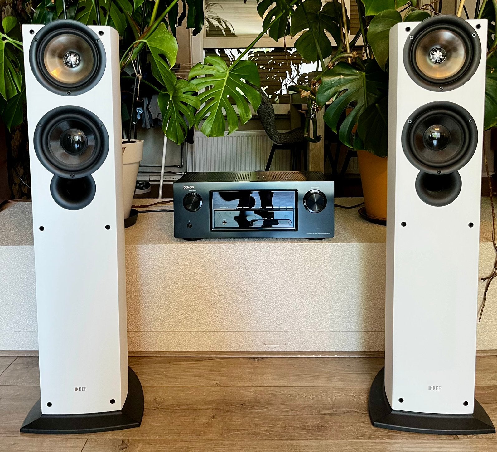 High-end audioset: KEF iQ50 & Denon AVR-2113 - Nieuwstaat!!!, Ophalen, Vloerstaande luidspreker, 120 tot 150 watt, Inclusief kabels