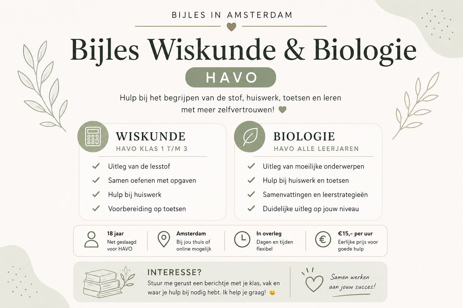 Bijles Wiskunde en Biologie Havo, Bijles