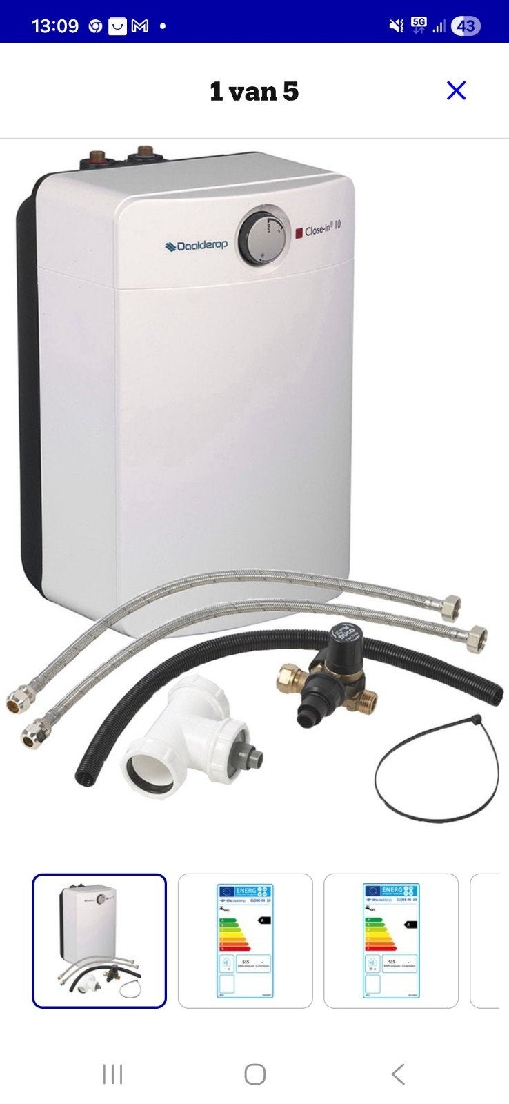 Daalderop Close-in 10L keukenboiler met aansluitset, Doe-het-zelf en Verbouw, Minder dan 20 liter, Ophalen of Verzenden, Zo goed als nieuw