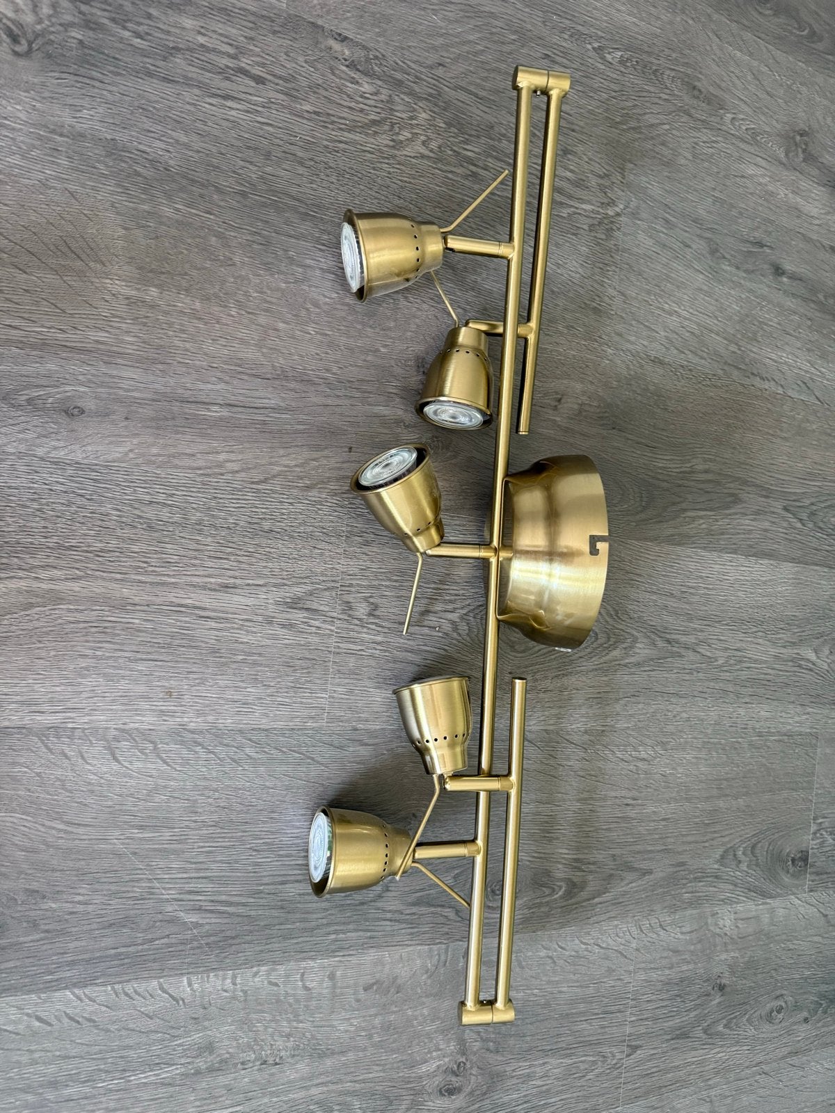 Ikea barometer plafondrail 5 spots messing inclusief led, GU10, Zo goed als nieuw, Goud, Verstelbaar