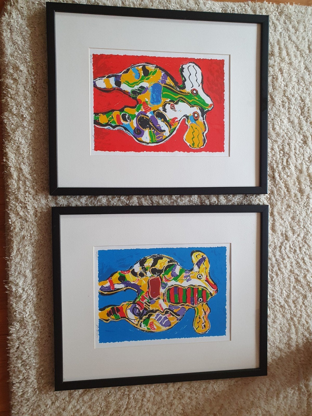 Set van 2 Zeefdrukken Peter Diem - Abstracte Figuren, Antiek en Kunst, Ingelijst, Ophalen, Abstract, Zeefdruk