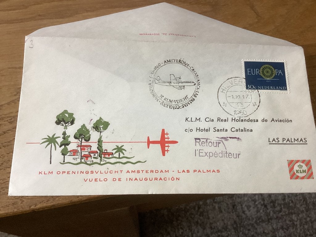 No2566 KLM Amsterdam Las Palmas 1-11-1960 Nederland, Ophalen, Onbeschreven, Nederland