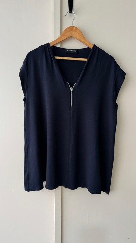 Doris Streich viscose top 46 marineblauw relaxed als nieuw, Blauw, Doris Streich, Maat 46/48 (XL) of groter, Ophalen of Verzenden