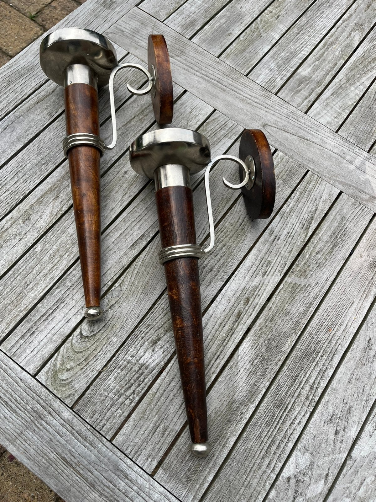 Set vintage wandkandelaars-art deco stijl uniek paar, Huis en Inrichting, Woonaccessoires | Kandelaars en Kaarsen, Hout, Ophalen of Verzenden