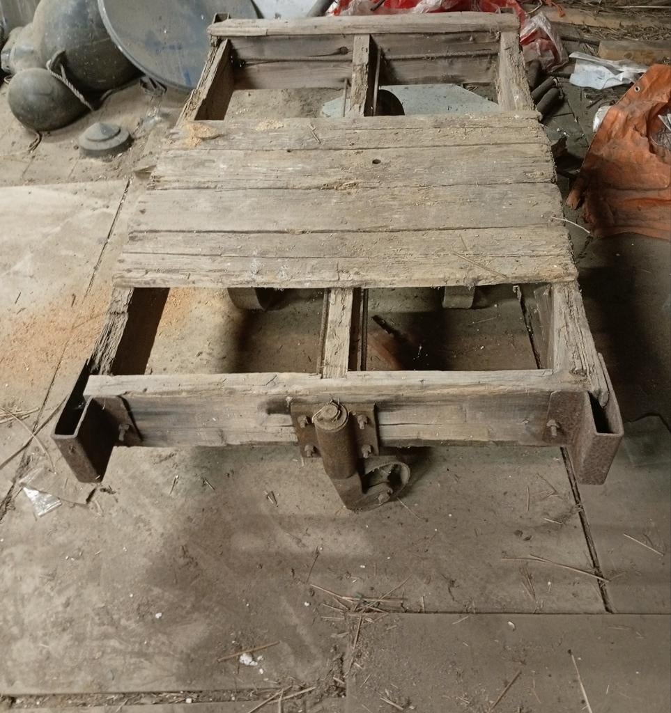 Oud industrieel antiek brocante transportkarretje, Antiek en Kunst, Curiosa en Brocante, Ophalen