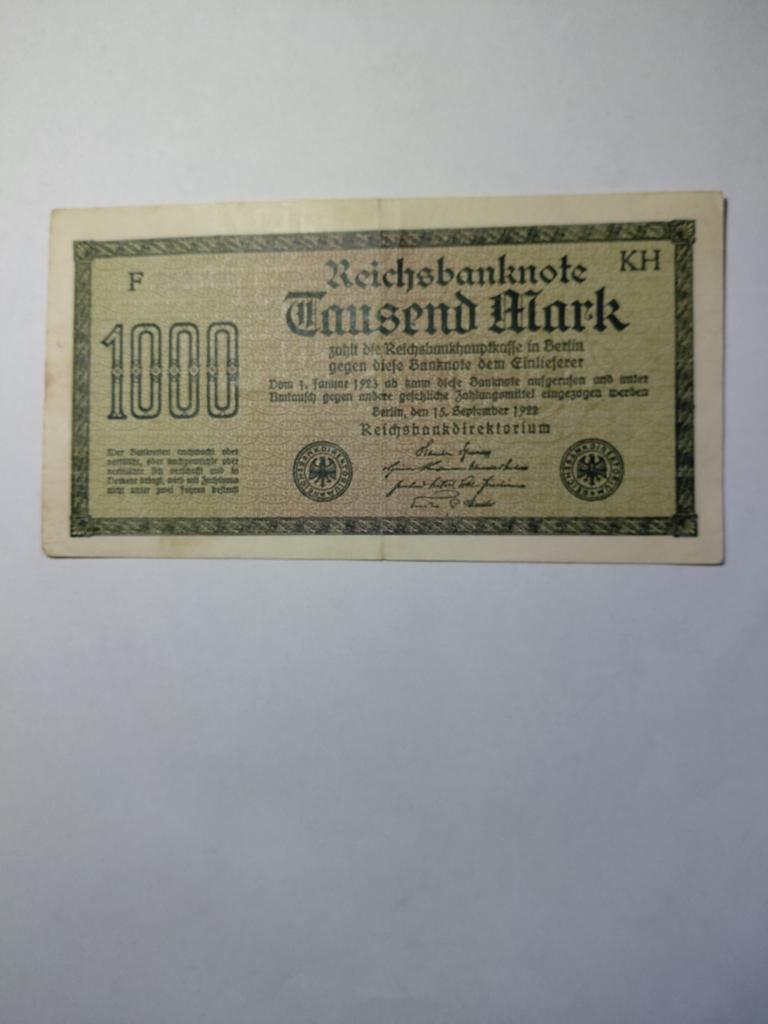 Duitse 1000 mark 1922, Ophalen of Verzenden, Duitsland