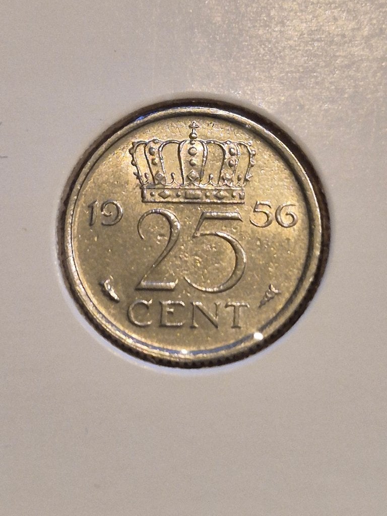 Nederland - 25 Cent 1956, Verzenden, Koningin Juliana, 25 cent, Losse munt