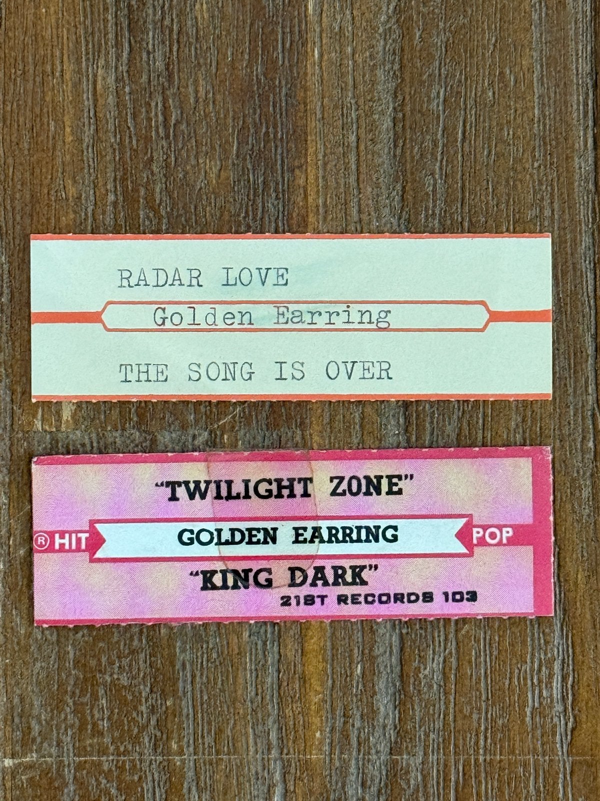 2x juke box Label Golden Earring: Radar Love, Twilight Zone, Ophalen of Verzenden, Gebruikt
