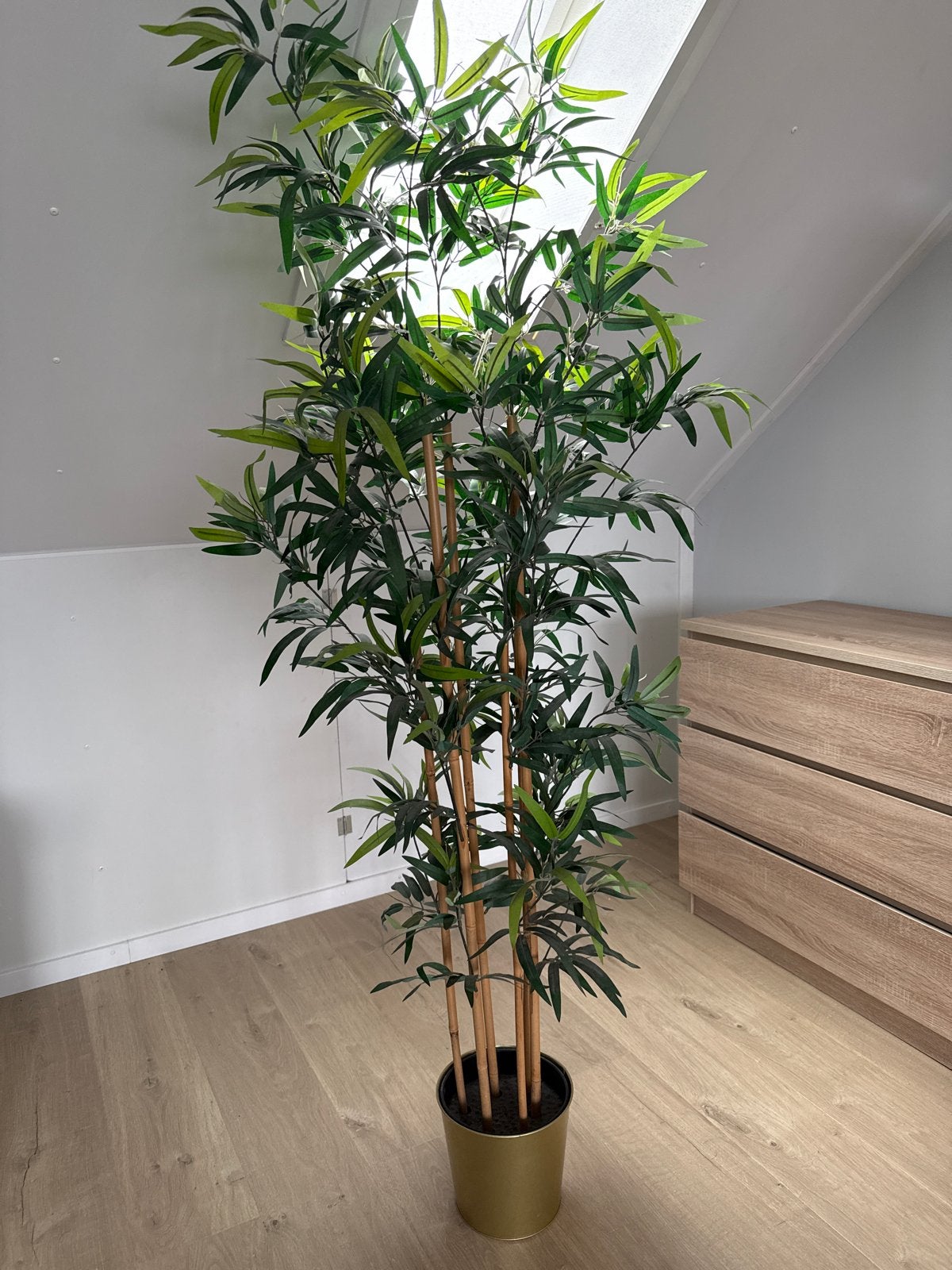 Grote Kunstplant Bamboe 175 cm met Gouden Bloempot, Ophalen, Binnen, Kunstplant, Kunststof