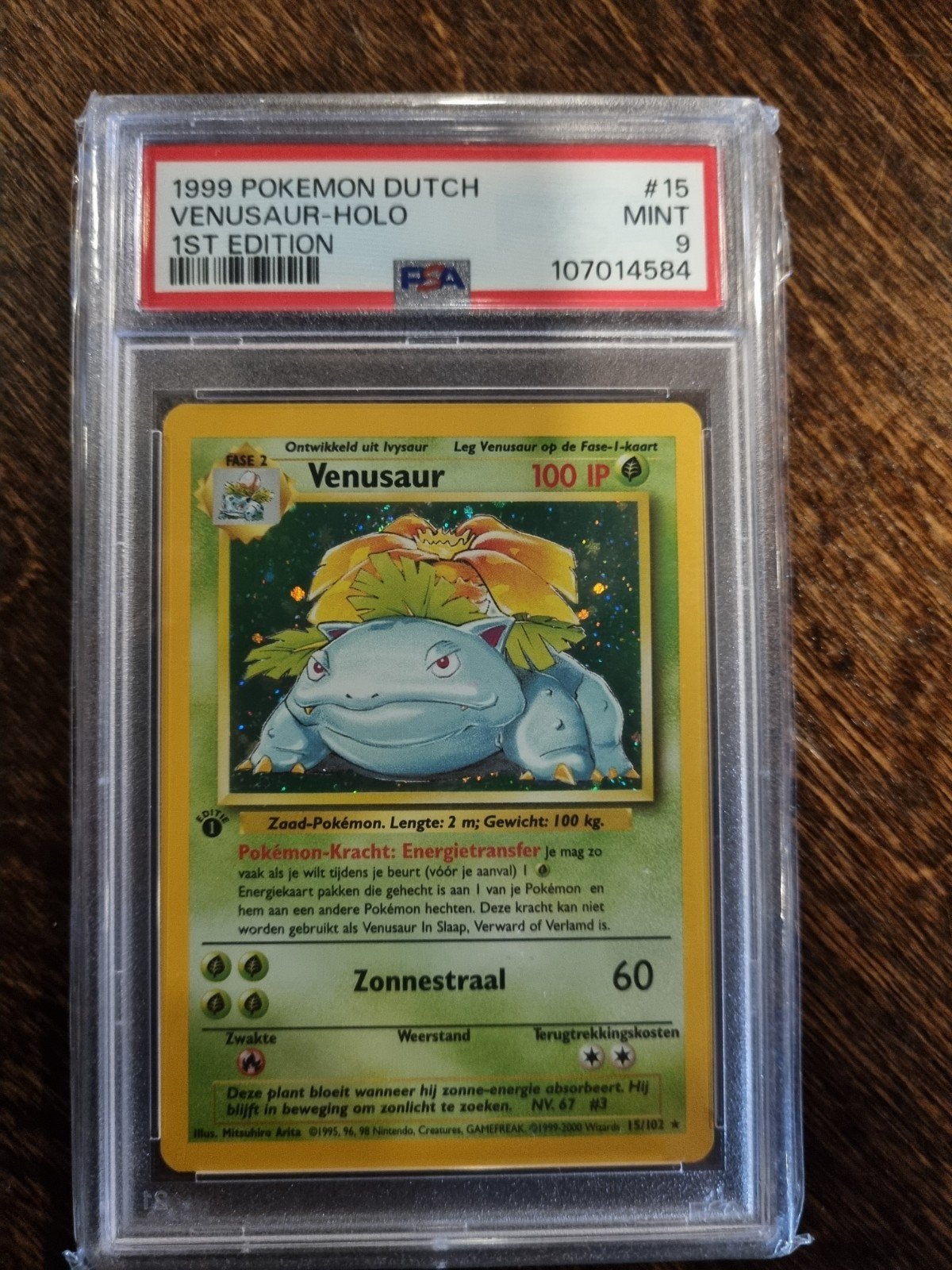 Venusaur 15/102 base set NL , 1st edition holo dutch € 1500, Ophalen of Verzenden, Nieuw, Losse kaart, Foil