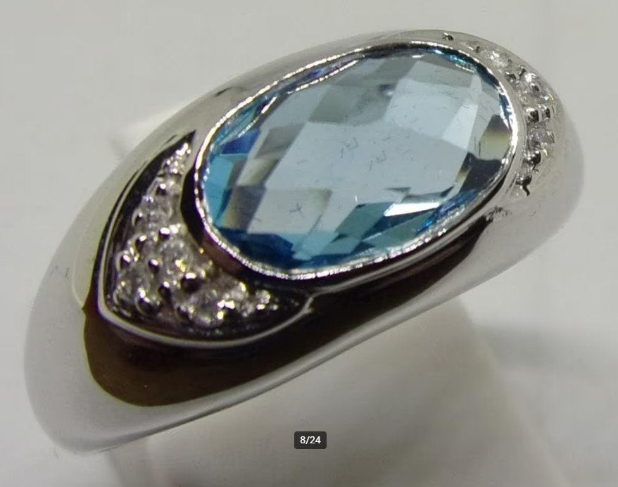 Nieuwe dames ring met blauwe Topaas en Diamanten, Sieraden, Tassen en Uiterlijk, 18 tot 19, Verzenden, Wit, Nieuw