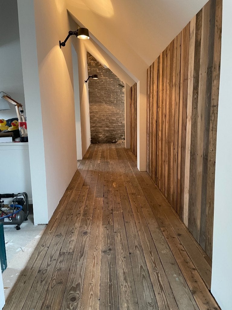 Sloophouten Planken gebruikt hout voor vloer - wand -plafond, Gebruikt, Verzenden, 50 tot 150 cm, Vloerdelen of -planken