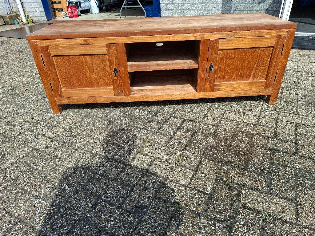 Mooi en stevig teakhouten tv meubel, Huis en Inrichting, Ophalen, 150 tot 200 cm, Teakhout, Zo goed als nieuw