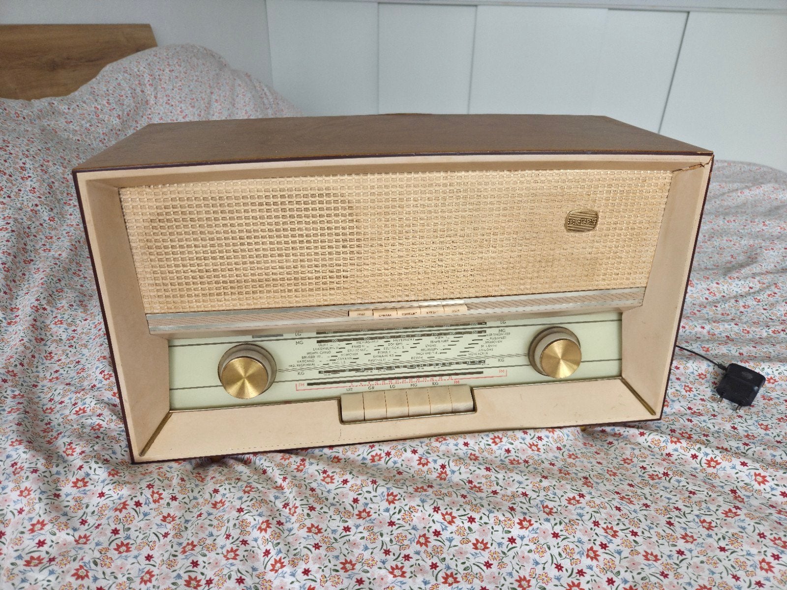 Antieke Erres Radio Vintage Beige Hout evt met Bluetooth box, Ophalen of Verzenden