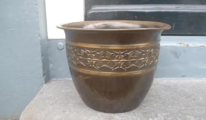 Art Deco gebronsd koperen bloempot cachepot brons 25,5 breed, Antiek en Kunst, Antiek | Koper en Brons, Ophalen of Verzenden, Koper