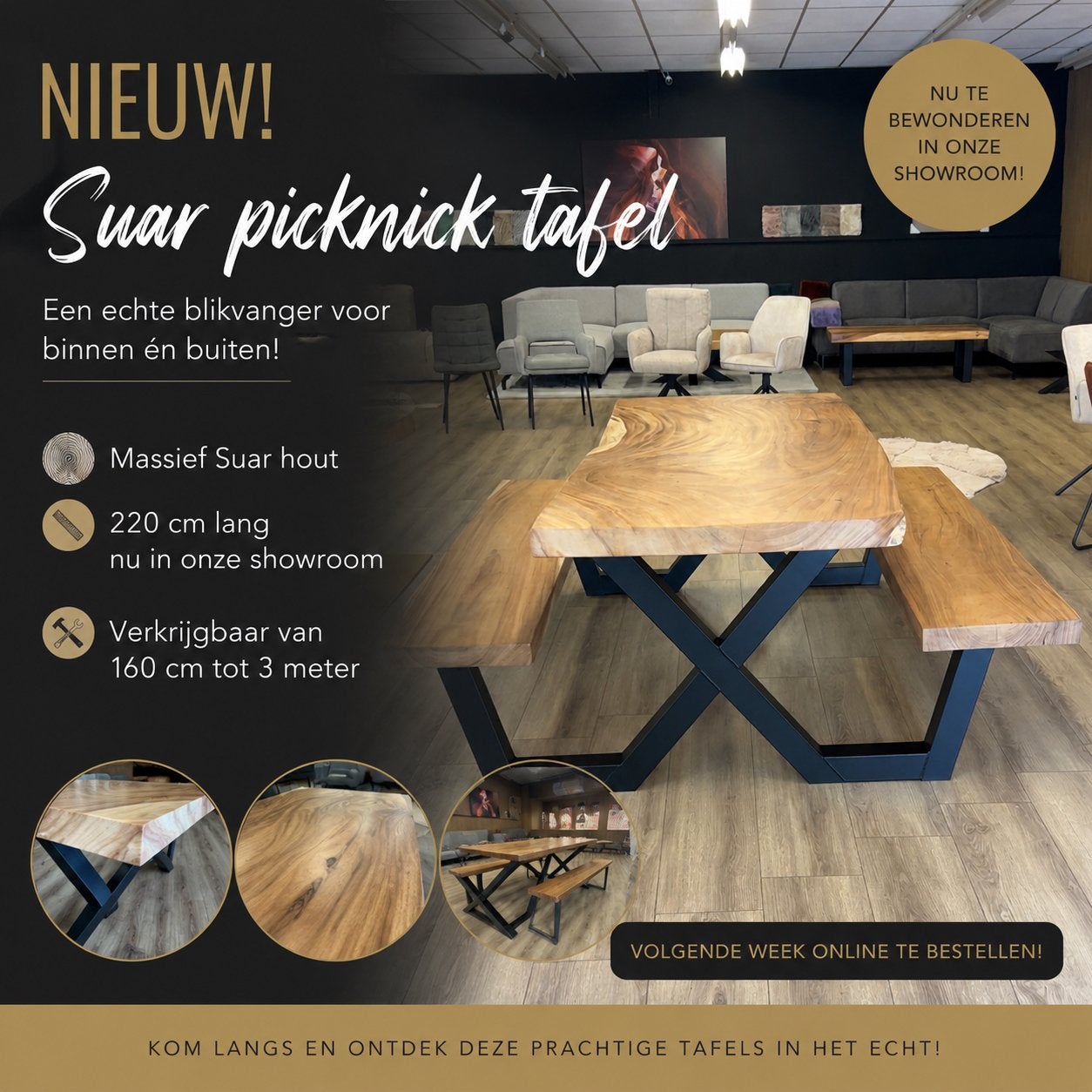 Massieve Suar Picknicktafel – Uniek & Direct Leverbaar!, Tuin en Terras, Picknicktafels, Ophalen of Verzenden, Nieuw, Rechthoekig