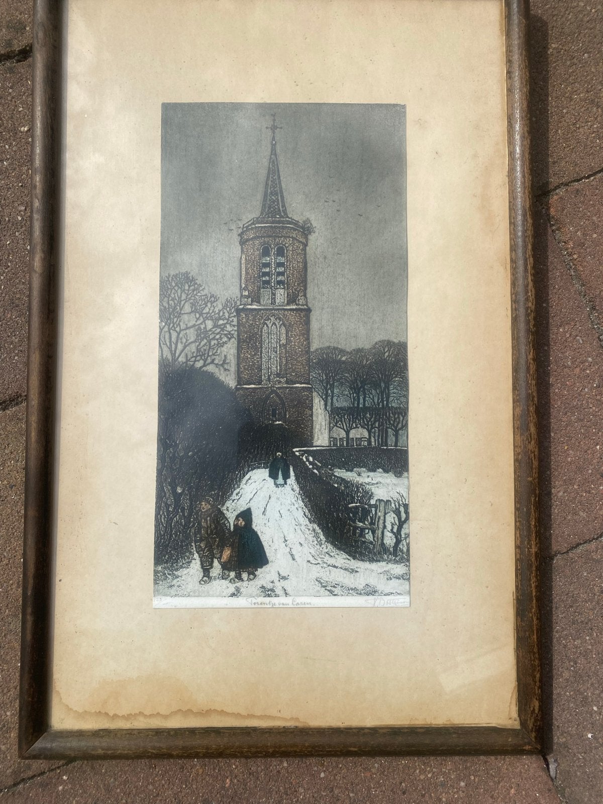 Kleurenets Torentje van Laren Tjeerd Bottem, Ets, Ophalen of Verzenden, Gesigneerd, Landschap