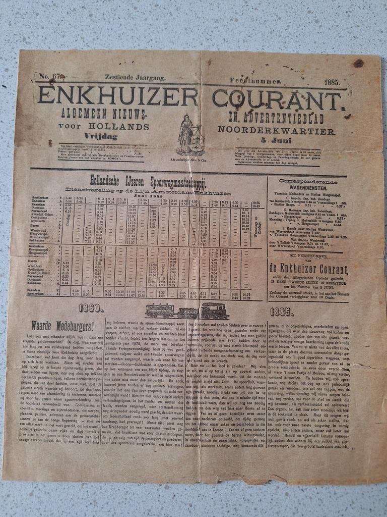 Enkhuizer Courant uit 1885, Ophalen of Verzenden