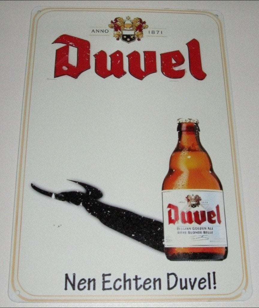 DUVEL : Metalen Bord Duvel Bier - Nen Echten Duvel !!, Verzamelen, Biermerken, Verzenden, Nieuw, Reclamebord, Plaat of Schild