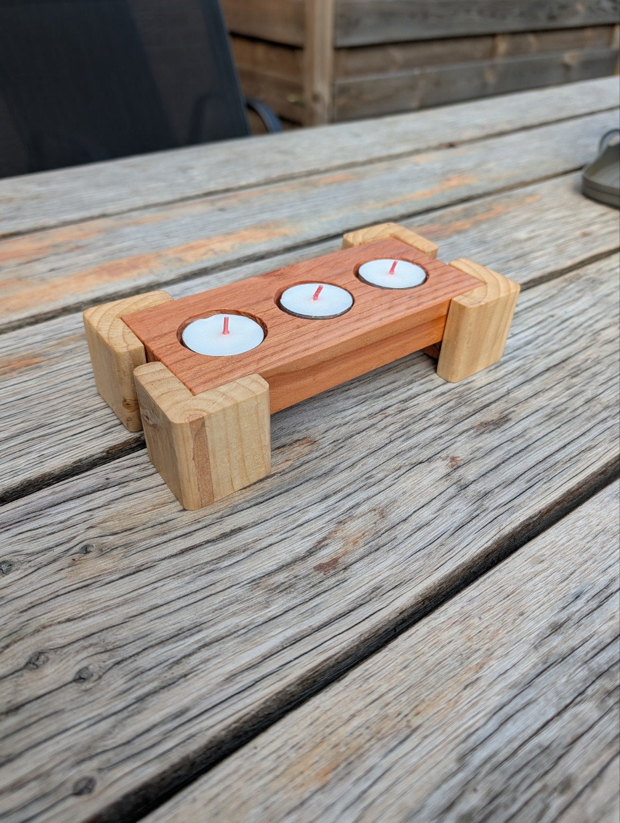 Houten theelichthouder voor 3 kaarsen, Bruin, N.v.t., Waxinelichthouder, Nieuw