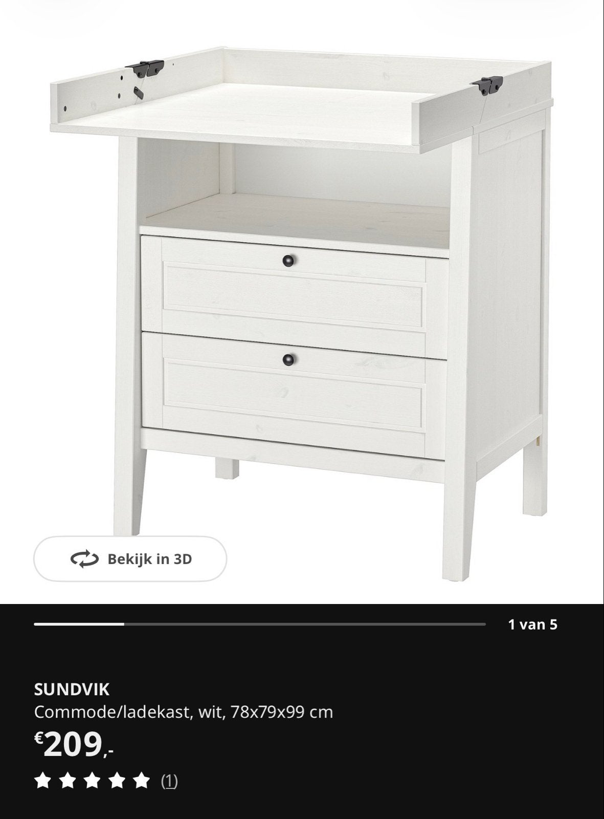 IKEA SUNDVIK Commode/Ladekast Wit - Zo goed als nieuw, 70 cm of meer, Ophalen of Verzenden, Zo goed als nieuw, 75 tot 100 cm
