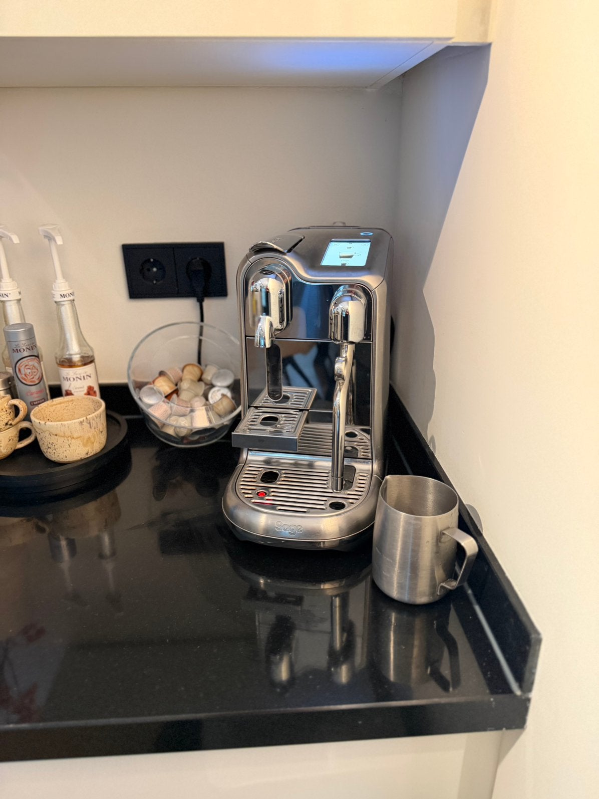 Sage Nespresso Creatista Pro RVS Capsulehouder Melkkannetje, Ophalen of Verzenden, Zo goed als nieuw, Koffiemachine, Stoompijpje