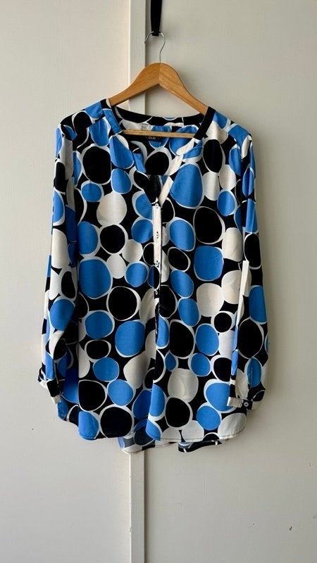 Via Appia Due Viscose Blouse 48 Blauw Zwart Wit Beige, Blauw, Maat 46/48 (XL) of groter, Ophalen of Verzenden, Zo goed als nieuw