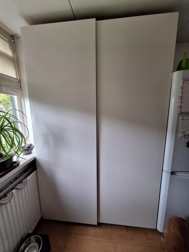 Ikea Pax kast met Hasvik schuifdeuren en 8 planken, wit., Ophalen, Overige materialen, 100 tot 150 cm, 200 cm of meer