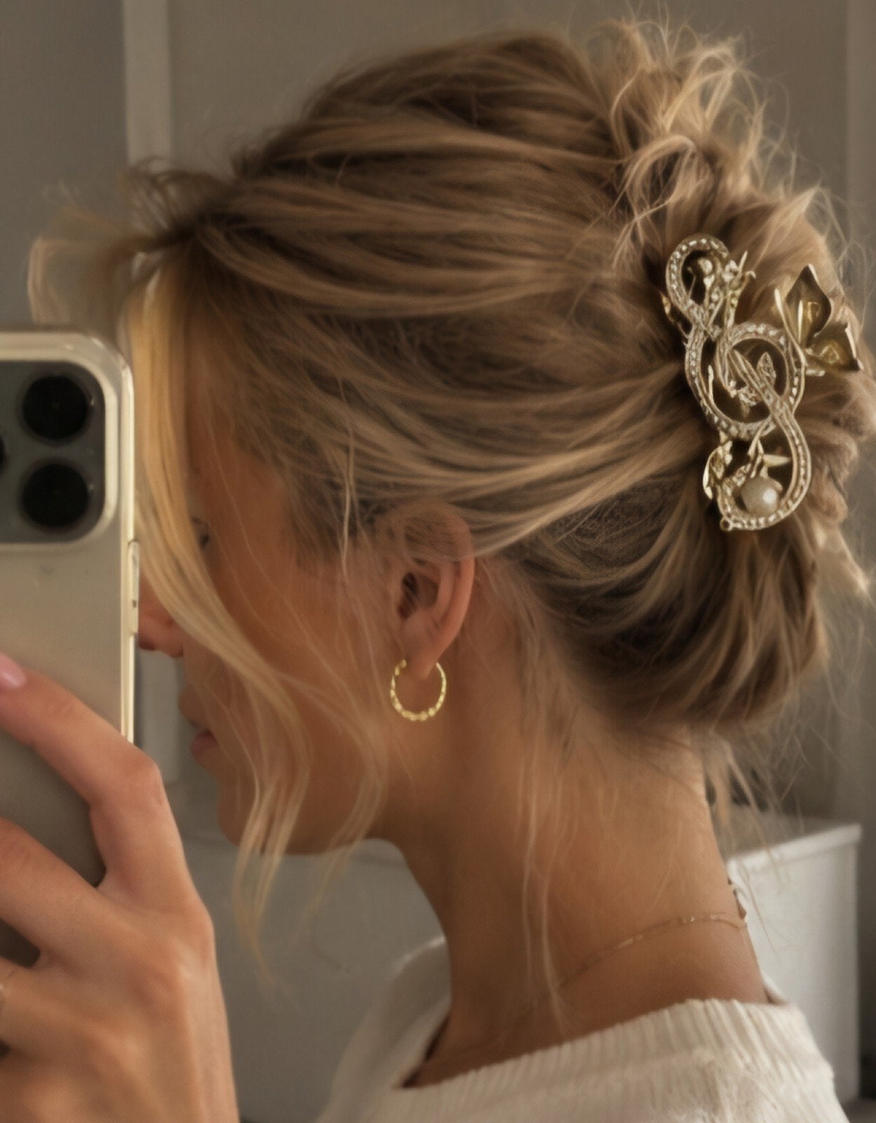Gouden muzieksleutel haarclip met parels, Sieraden, Tassen en Uiterlijk, Ophalen of Verzenden, Nieuw, Haarspeld