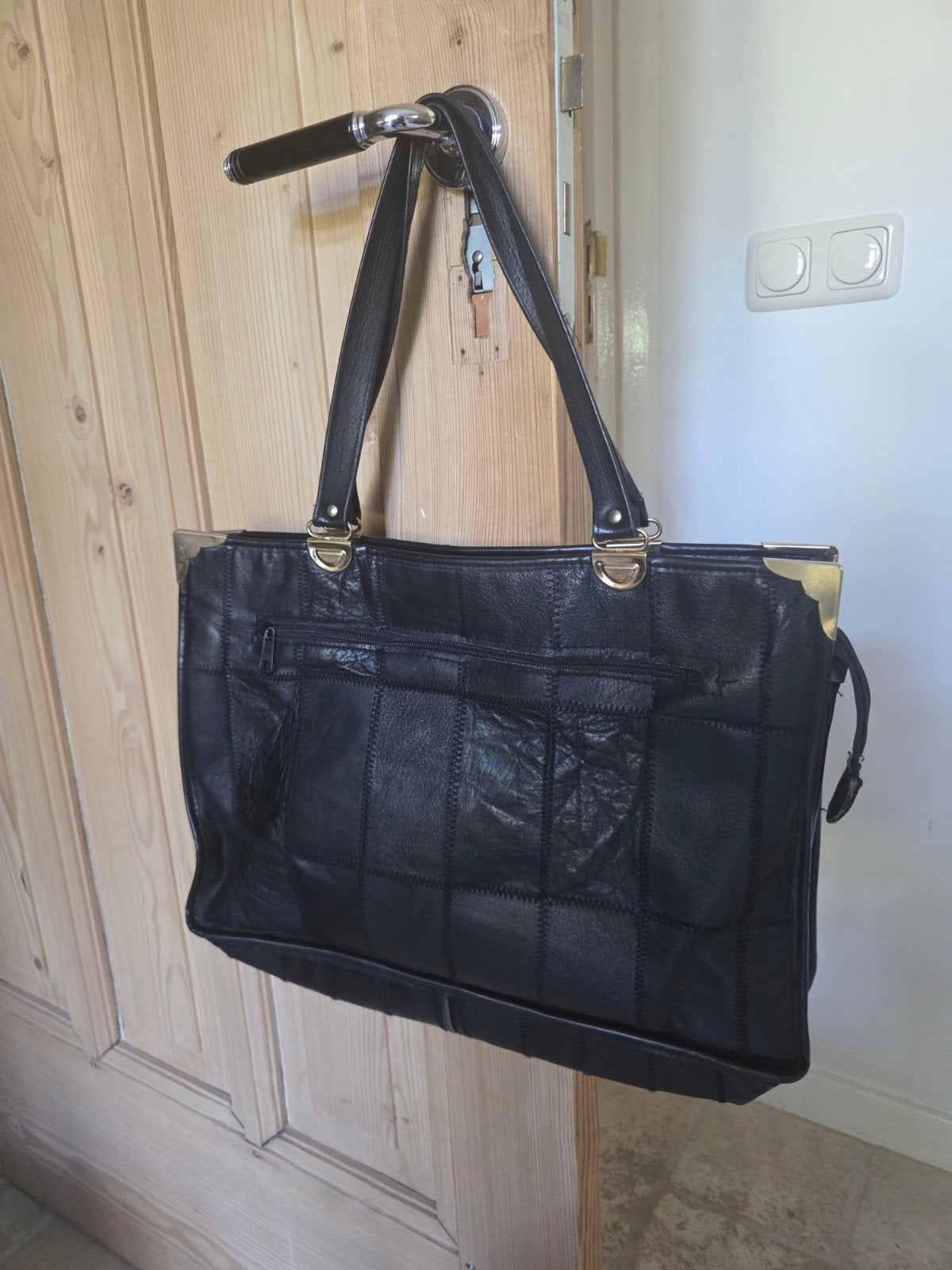 Zwarte leren shopper - Made in Italy, Ophalen of Verzenden, Gebruikt, Zwart, Shopper