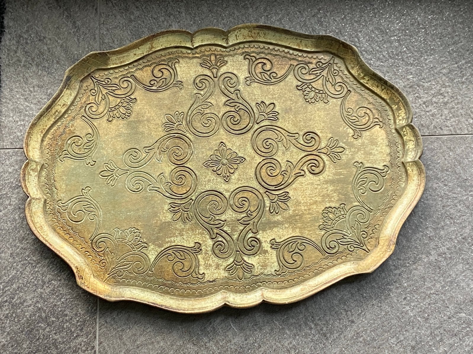 Groot vintage Florentijns dienblad goud brons kleurig retro, Ophalen of Verzenden, Zo goed als nieuw, Dienblad, Ovaal