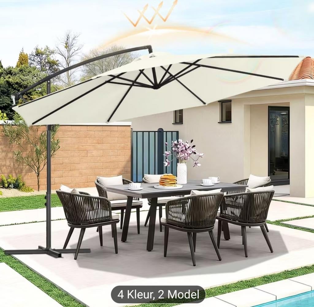 Tuinparasol 3/3,5m met Handmatige Bediening & UV-bescherming, Verstelbaar, Nieuw, Ophalen of Verzenden, Stokparasol