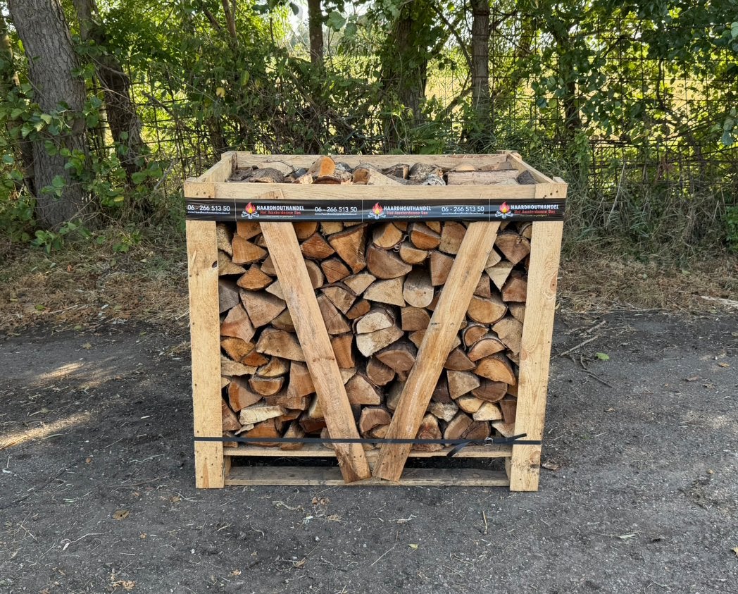 Gemengde pallet openhaardhout 1m3 GRATIS BEZORGD tot 50km, 6 m³ of meer, Ophalen of Verzenden, Blokken