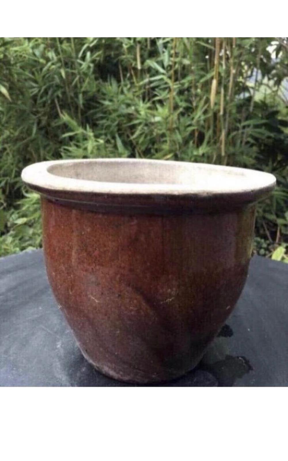 Oud Hollandse Terracotta Bloempot 22cm Bruin Geglazuurd, Rond, Ophalen of Verzenden, Zo goed als nieuw, Minder dan 40 cm
