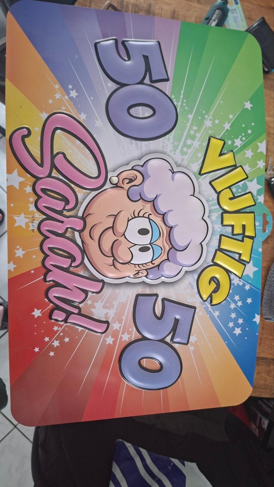 3x Sarah 50 jaar plaat voor verjaardag, Hobby en Vrije tijd, Feestartikelen, Ophalen