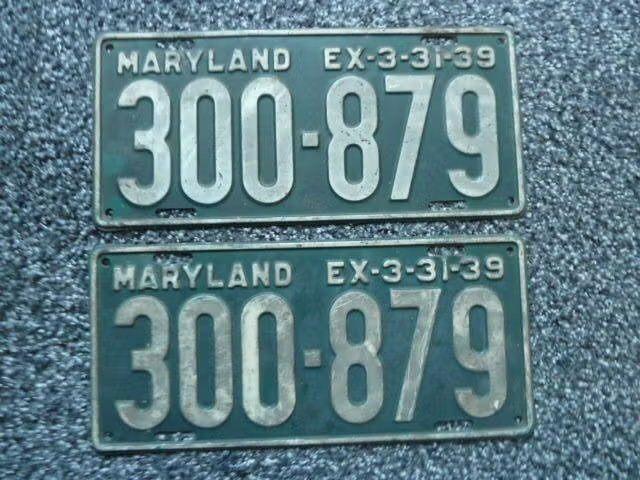Paar USA License plate / kentekenplaten Maryland 1939 USA, Verzenden, Gebruikt, Auto's