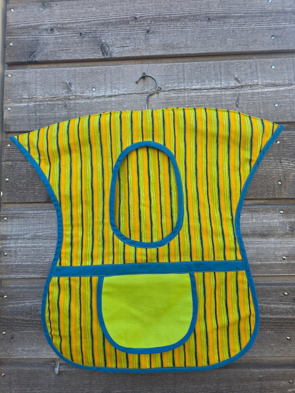 Vintage stoffen knijperzak - Geel, groen, blauw gestreept, Verzamelen, Ophalen of Verzenden, Huis en Inrichting