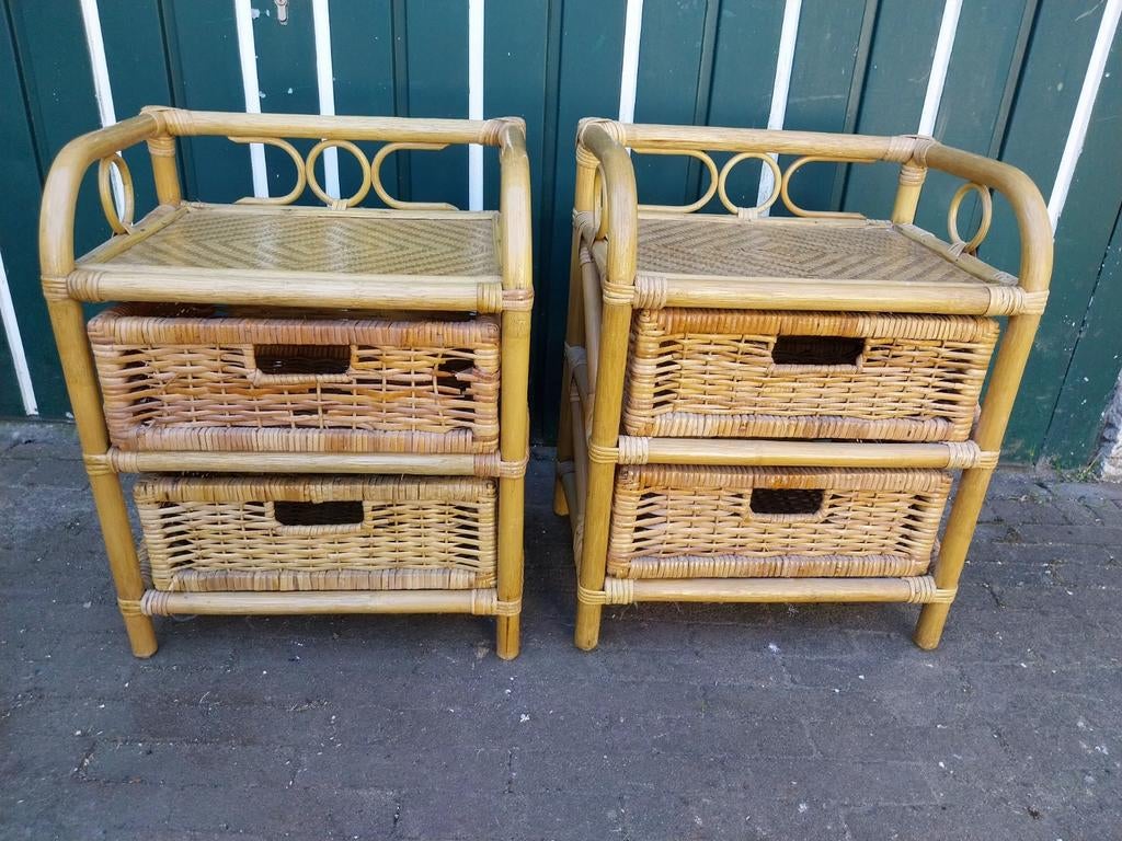Set van 2 rotan nachtkastjes met lades, Huis en Inrichting, Slaapkamer | Nachtkastjes, Ophalen, Overige materialen, Gebruikt, Minder dan 45 cm