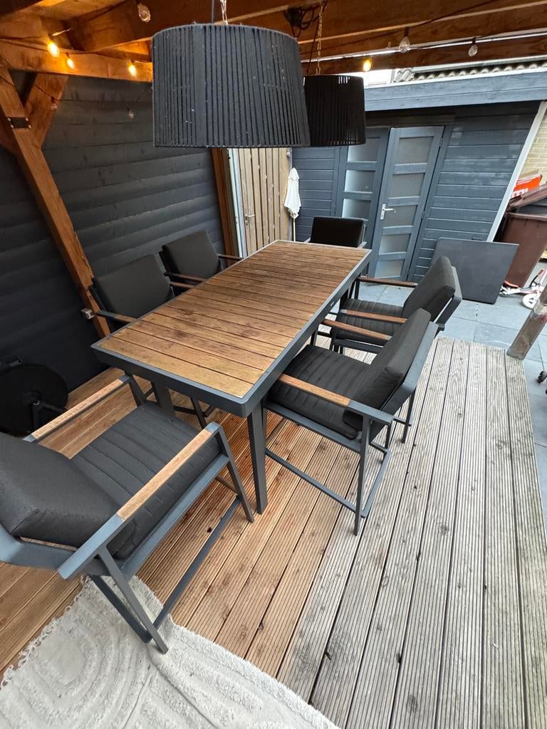 Hoge eettafel set van het merk Higold - 6 persoons, Tuin en Terras, Ophalen, Overige materialen, Gebruikt, Eettafel