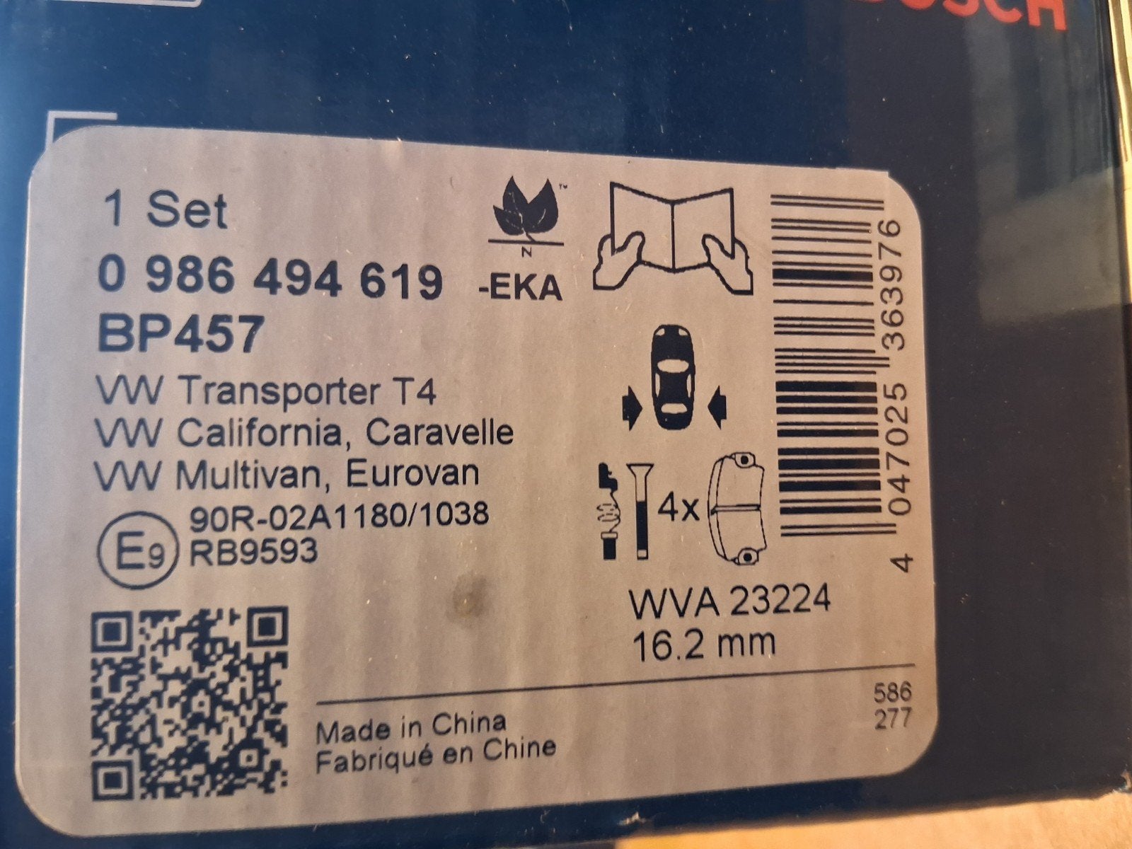 Bosch Remblokken VW T4 0986494619, Ophalen of Verzenden, Nieuw, Audi